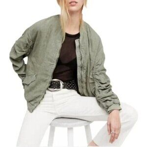 Free People Linen Ruched Bomber Jacket Womens Size XS